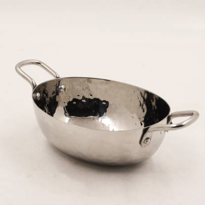 Spilbox Stainless Steel Hammmered Serving Kadai|Mini Steel kadai with Handle|Serveware Kadhai 21 cm diameter 0.33 L capacity