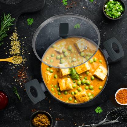 Solara Granite Finish with Lid, Induction Base, Gas Compatible with Soft Handle, Kadhai 24 cm diameter with Lid 2.4 L capacity