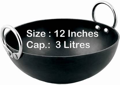 VeerEnterprises MS Pure Iron/Loha Kadhai 30 cm diameter 3 L capacity