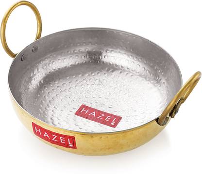 HAZEL Brass Kadai 100% Pure with Tin Coating Hammered for Cooking Utensils For Kitchen Kadhai 23.5 cm diameter 2.1 L capacity
