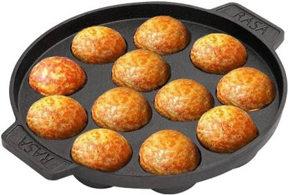 Rasa Cookware Pre-Seasoned Cast Iron Paniyaram Pan with Loop Handle | 12 Pit Paniarakkal 0 L capacity 21 cm diameter