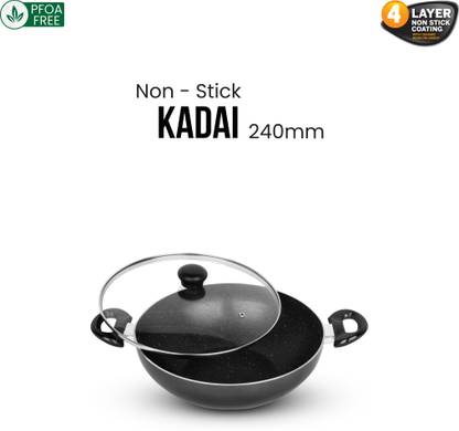 Rallison Appliances Dlx Kadhai 3mm thikness 4 layer coating 24 cm diameter with Lid 2 L capacity Kadhai 24 cm diameter with Lid 2 L capacity