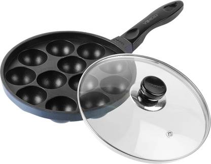 VINOD Zest Non-Stick 3 Layered Coating 12 Pits Paniyarakkal with Glass Lid Paniarakkal with Lid 0 L capacity 20.5 cm diameter