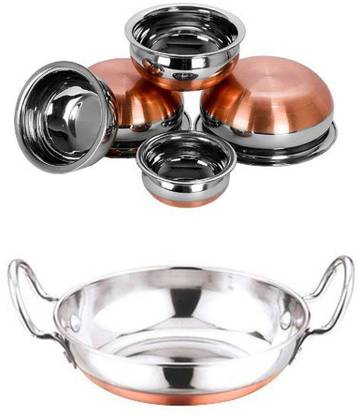 Neera Copper Bottom Kadhai -2 Liter & 5 Pcs Handi - 7 Liter. Kadhai 21 cm diameter 9 L capacity
