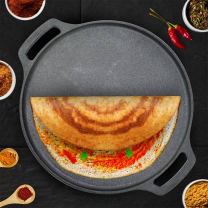 RAMILA Cast Iron Dosa Tawa , 30 cm, Pre-Seasoned, Double Handle Tawa 30 cm diameter