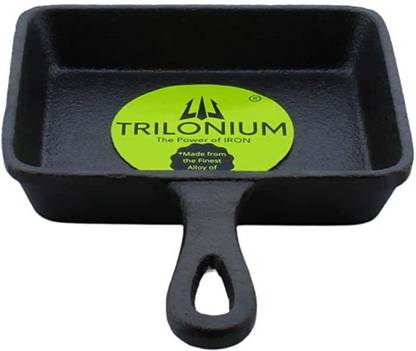 Trilonium Cast Iron Mini Square Pan 12 x 10 cms | Brownie Pan | Pre-Seasoned | Flat Pan 12.5 cm diameter 0.1 L capacity