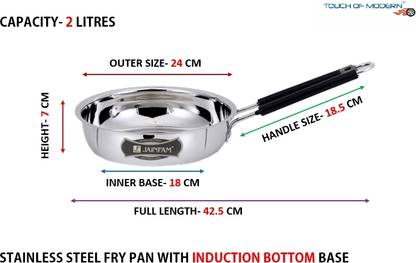 TOUCH OF MODERN Stainless Steel Fry PAN with Induction Bottom Base Fry Pan 24 cm diameter 2 L capacity