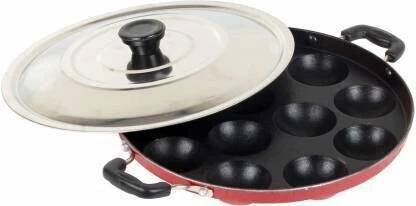Swarambh Non-Stick 12 Cavity Aluminium Appam Patra Ponganal Maker Paniarakkal Litti Maker Appe Pan with Lid Appam Patra Non Stick with Lid Panniyarkal Non Stick Pan Paniarakkal with Lid 0.5 L capacity 17 cm diameter
