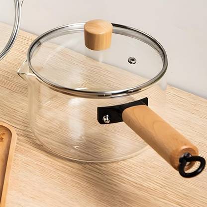 KUBER INDUSTRIES Borosilicate Glass 1.45L Saucepan with Lid & Handle | Induction Safe|Transparent Sauce Pan 16 cm diameter with Lid 1.45 L capacity