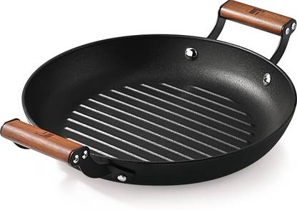 BERGNER Cook & Share 10cm Cast Iron Mini Casserole with Lid, Pre-Seasoned Cast Iron Grill Pan 28 cm diameter with Lid 0 L capacity