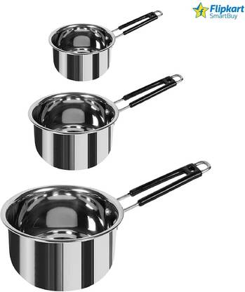 Flipkart SmartBuy Steel Botom Milk Tea Coffee Fry Sabzi Dall Cooking Serving Sauce Pan With Handle Sauce Pan 15.5 cm, 17 cm, 18 cm diameter 1 L, 1.5 L, 2 L capacity