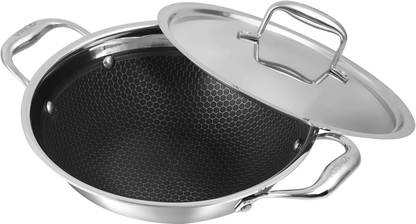 VINOD Vinod Platinum SAS Pro Extra Deep Kadai / Kadhai 24 cm diameter with Lid 3.3 L capacity