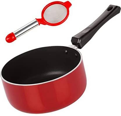 NIRLON Nirlon Non-Stick Gas Compatible Sauce Pan with Free Tea Stainer Pot 18 cm diameter 1.8 L capacity