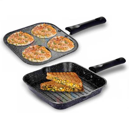 NSVL NonStick GrillPan & Mini Uttapam Pan Tawa Aluminum Multi Snack Maker Grill Pan 30 cm diameter 0.4 L capacity