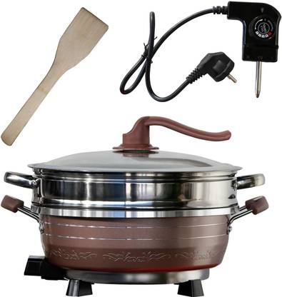 Feeling mall Korean Multi-Function Household Electric Cooker Frying Pan with Glass Lid Fry Pan 28 cm diameter with Lid 2 L capacity