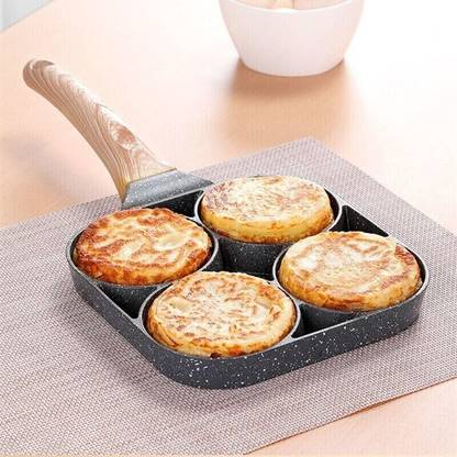 Gabani fashion Egg Frying pan 4 Blocks Aluminium Fry pan with Wooden Handle Egg Omelette Pan Fry Pan 15 cm diameter 1 L capacity