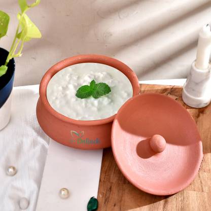 Onlinch Organic Clay Dahi Handi | Clay Handi | MItti Handi | Curd Pot Medium Size Handi 0.5 L with Lid