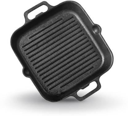 Kichera Pre Seasoned 34CM Grill Pan with Easy Grease Drain Spout and Large Loop Handles Grill Pan 25 cm diameter 1.8 L capacity