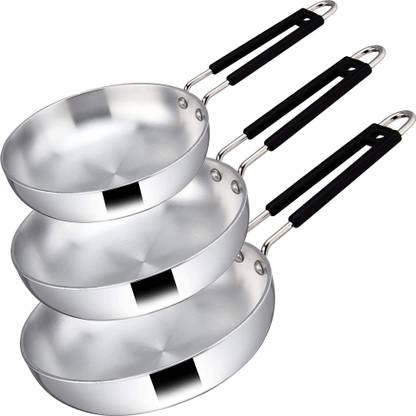 IDEAL PRIME Heavy Gauge Aluminium Fry Pan Set Of 3 0.5+1+1.5 Litre Cookware Set Fry Pan 21 cm, 19 cm, 17 cm diameter 1.5 L, 1 L, 0.5 L capacity