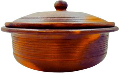 craafted 1.5 Liter Premium Handcrafted Clay Pan/Pot/Kadai/Earthen/Mud/Mitti Handi Curry Pan 22.5 cm diameter with Lid 1.5 L capacity