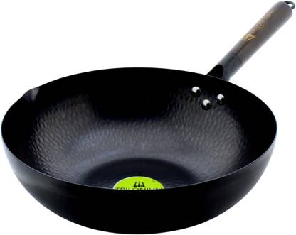 Trilonium Carbon Steel Chinese Wok | Hammered and Pre-Seasoned | Weighs 1.2 Kgs | Wok 4.75 L capacity 30 cm diameter