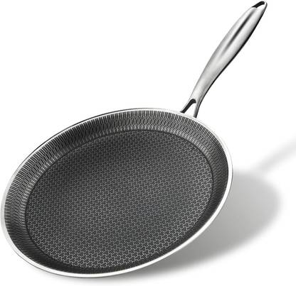 HENVE Nonstick Crepe Pan,Honeycomb Coating Flat Skillet Omelet Griddle Pan,Triply Dosa Tawa 26 cm diameter
