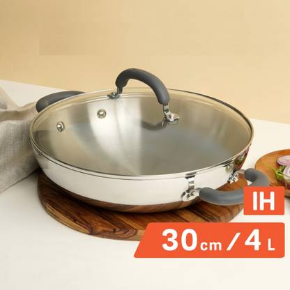 Meyer Trivantage Tri-ply Nickel Free Stainless Steel Kadhai 30 cm diameter with Lid 3.8 L capacity