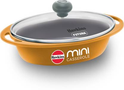 Hawkins Die-Cast Mini Casserole, Oval with Glass Lid (DCY75G) Sauce Pan 15.6 cm diameter with Lid 0.75 L capacity