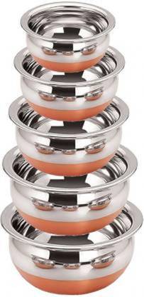 eppyz Copper Bottom Handi Pot 5 Piece Set/Steel Handi Set 5 Piece Set Handi Handi 2.1 L, 1.6 L, 1.1 L, 0.8 L, 0.5 L