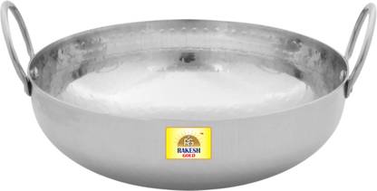 Rakesh Gold Stainless steel heavy bottom for kadhai Kitchen | Hammered steel kadhai cooking Kadhai 28 cm diameter 4 L capacity