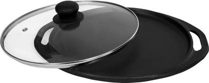 dynamic cookwares Pre-Seasoned 11 Inch/28.30 CM Tawa With Lid Matt Finish Dosa/Roti/Pizza Pan Tawa 28 cm diameter with Lid