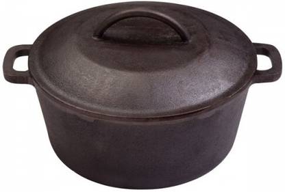 Rock Tawa Rock Tawa Cast Iron Dutch Oven Skillet-(Pre-Seasoned) Pot 26 cm diameter 5 L capacity with Lid