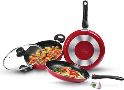 MILTON Pro Cook Kitchen Pride Non Induction Cookware, Maroon Non-Stick Coated Cookware Set