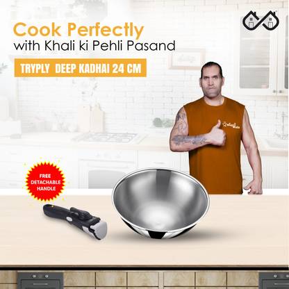 Sigri-wala Triply stainless steel Kadhai 24 cm diameter 2.4 L capacity
