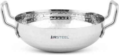 Airsteel Stainless Steel heavy base Hammered Kadhai 26 cm diameter 3 L capacity