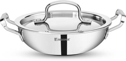 BERGNER Tripro Triply Stainless Steel | Less Oil Cooking | Deep Kadhai 26 cm diameter with Lid 4.5 L capacity
