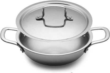 LIMETRO STEEL Triply 2.5 Liter Stainless Steel Kadai with Lid Kadhai 24 cm diameter with Lid 2.5 L capacity