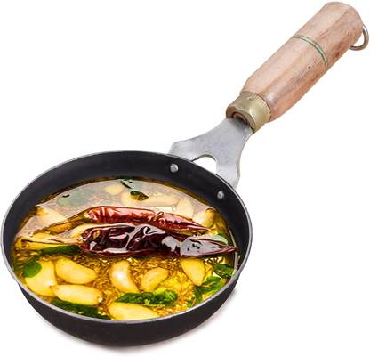 The Indus Valley Pre-seasoned Iron Tadka Pan with Wooden Handle - 5inch Tadka Pan 12.7 cm diameter 0.3 L capacity