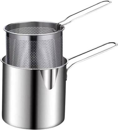 SG-Mart Deep Frying Pot with Basket 1200ml Stainless Steel Fryer Pot with Long Handle Pot 18 cm diameter 1.8 L capacity