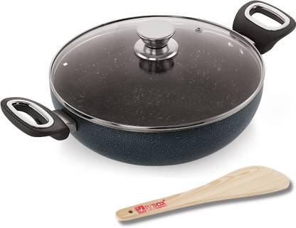 iVBOX Pro 3mm-Thick Non Stick 240mm induction Base Kadhai 24 cm diameter with Lid 2.5 L capacity