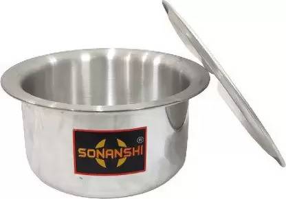 Sonanshi Aluminium Induction Base Cooktop Bhagona Multi-Purpose Food Grade with LID Pot 15.5 cm diameter 0.75 L capacity with Lid