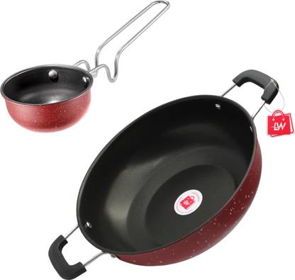 LAZYwindow Premium Quality Nonstick Cookware Combo Set Tadka Pan 23.5 cm diameter 1 L capacity