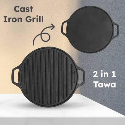 KBS ENTERPRISE Pre-Seasoned Cast Iron 2 in 1 Grill/Pan Dosa Tawa (30CM 2in1 Grill Tawa/Pan) Flat Pan 13 cm diameter 0 L capacity