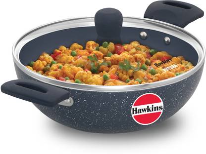 Hawkins Ceramic Deep Kadhai with Glass Lid (ICK25G) Kadhai 24 cm diameter with Lid 2.5 L capacity