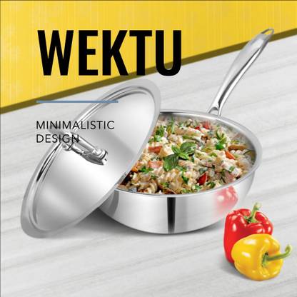 WEKTY WEKTU TRIPLY STAINLESS STEEL DEEP FRY PAN/WOK PAN WITH LID Wok with Lid 1.7 L capacity 20 cm diameter