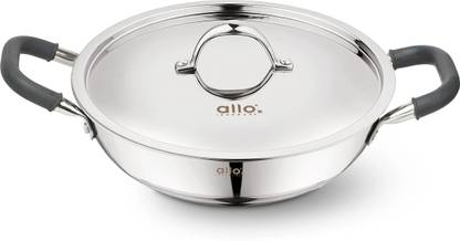 Allo Cooksafe Stainless Steel Naturally Non Stick Friendly Kadhai 24 cm diameter with Lid 2.7 L capacity