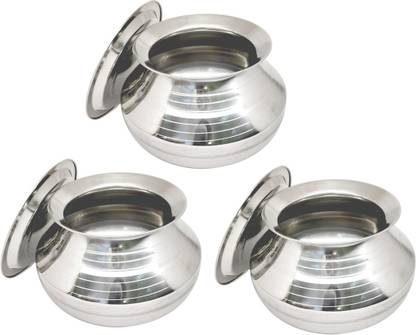 bartan hub Small Stainless steel Handi Set Of 3 With Lid ( Pongal Handi , 1000 ML ) Handi 1 L with Lid