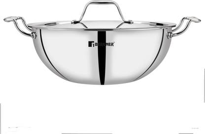 BERGNER Tripro Triply Stainless Steel Tasla/Tasra/Kadai/ Induction Bottom Kadhai 20 cm diameter with Lid 2.36 L capacity