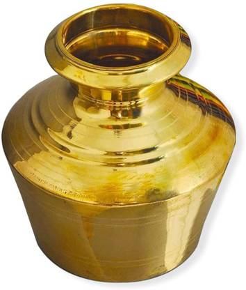 subaa Pure Brass Ghada/Water Pot/kudam/Handi (Gold) 3 L Pot 18 cm diameter 3 L capacity