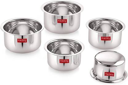 HAZEL Alfa Round Stainless Steel without Lid, 1000, 1500, 1900, 2400 & 3000 ml, Silver Tope Set 3000 L capacity 1000 cm, 1500 cm, 1900 cm diameter